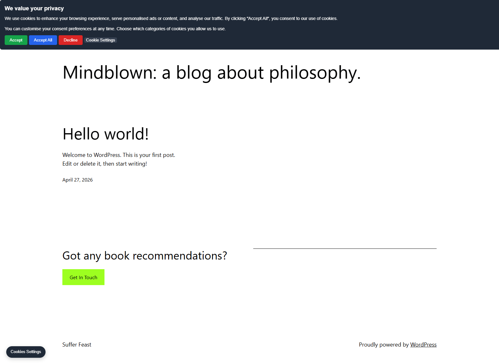 Frontend Cookie Consent Popup